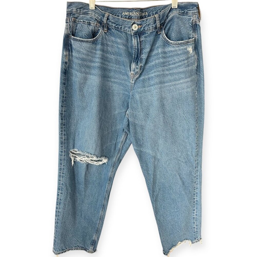American Eagle 90s Straight Distressed Jeans Medium Wash Ripped Organic Cotton